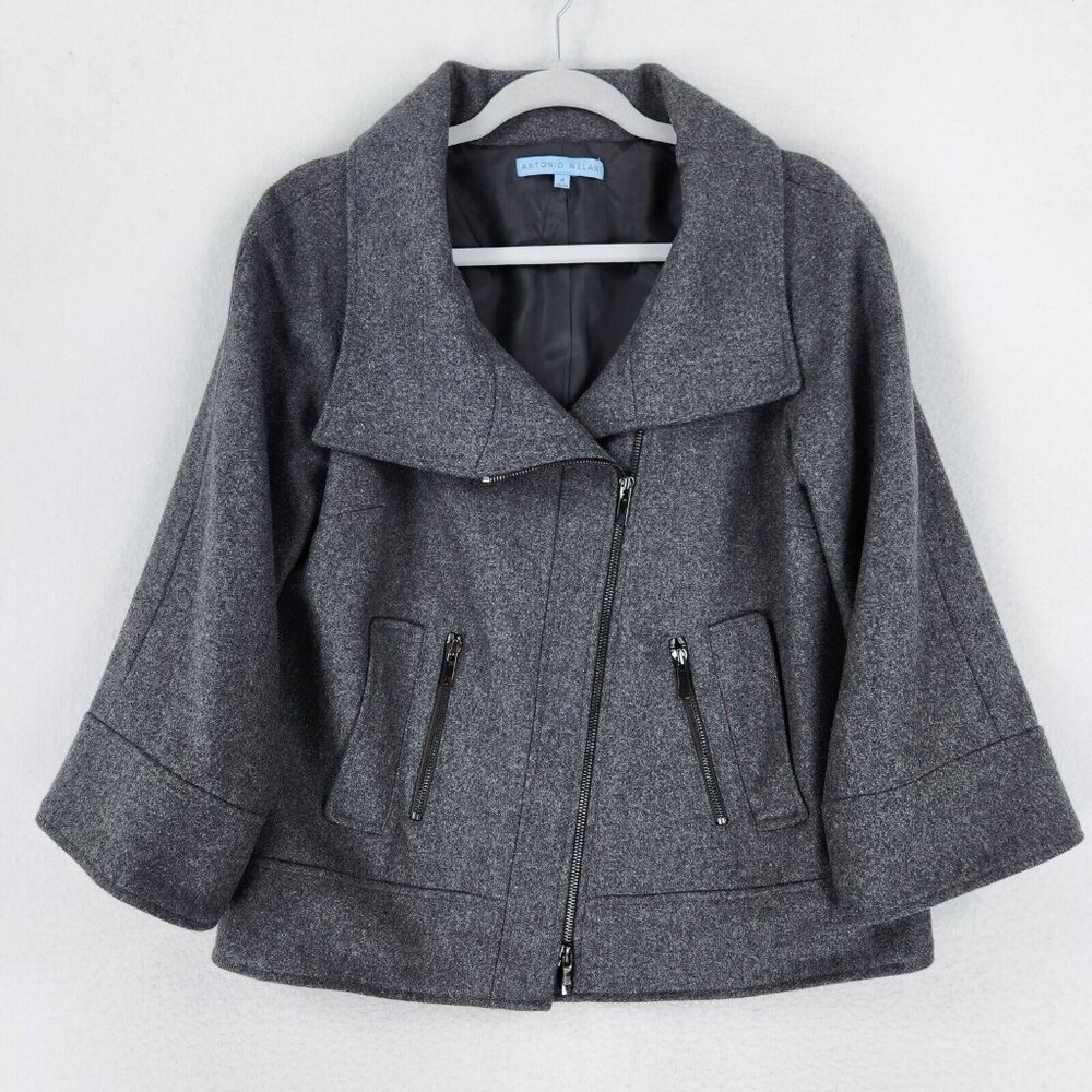 Antonio Melani Jacket Womens 4 Gray Wool Blend Moto Full Zip Classic Casual